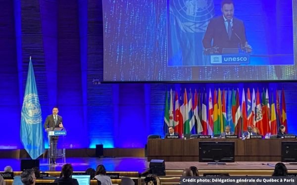 Mathieu Lacombe lors de son intervention à l'UNESCO en février 2025.